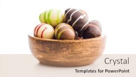  Presentation with white chocolate - PPT layouts enhanced with chocolate-easter-eggs-in-bowl background and a coral colored foreground