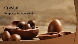  Presentation with easter - Colorful presentation enhanced with chocolate easter eggs on wooden backdrop and a coral colored foreground