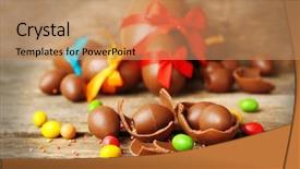  Presentation with eggs egg carton egg box - Beautiful PPT theme featuring chocolate easter eggs on wooden backdrop and a coral colored foreground