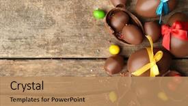  Presentation with chocolate - Colorful PPT theme enhanced with chocolate easter eggs on wooden backdrop and a coral colored foreground