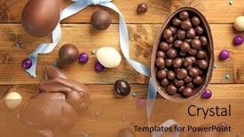  Presentation with rabbit - Cool new slides with chocolate easter eggs rabbit backdrop and a red colored foreground