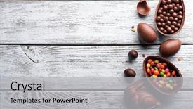  Presentation with rabbit - PPT theme with chocolate easter eggs rabbit background and a light gray colored foreground