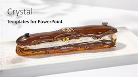  Presentation with french restaurant - Slide deck featuring chocolate-eclair-on-white-plate background and a white colored foreground