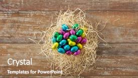  Presentation with confectionery - Colorful presentation theme enhanced with chocolate eggs in foil wrapper backdrop and a coral colored foreground