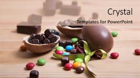  Presentation with eggs egg carton egg box - PPT theme consisting of chocolate eggs on wooden background background and a lemonade colored foreground