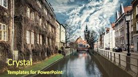  Presentation with history old paper computer - Theme having chocolate factory - canal and old historic buildings background and a  colored foreground