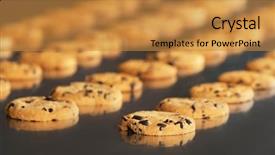  Presentation with baking cookies - Slide deck with chocolate factory - production line of baking cookies background and a gold colored foreground