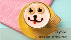  Presentation with milk baby - PPT theme featuring chocolate fantasy - baby cookies and milk cocktail background and a gold colored foreground