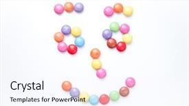  Presentation with peppermint candy cane on white - Presentation design featuring chocolate fantasy - face of candies background and a  colored foreground