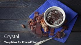  Presentation with cup cake - Audience pleasing theme consisting of chocolate fondant cake in cup on wooden table closeup backdrop and a dark gray colored foreground