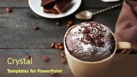  Presentation with cup cake - PPT theme featuring chocolate fondant cake in cup on wooden background background and a tawny brown colored foreground