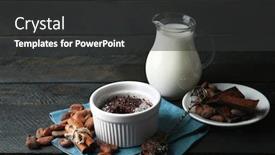  Presentation with cup cake - Cool new presentation with chocolate fondant cake in cup on wooden background backdrop and a dark gray colored foreground