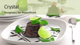  Presentation with lime - Slide deck consisting of chocolate fondant cake with mint and lime on the plate background and a mint green colored foreground