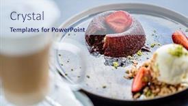  Presentation with chocolate ice cream - Presentation design with chocolate-fondant-cupcake-with-strawberries background and a sky blue colored foreground