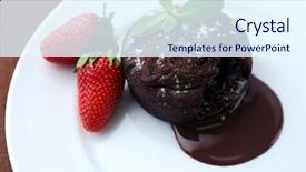  Presentation with strawberries - Audience pleasing slides consisting of chocolate fondant with strawberries on white plate closeup backdrop and a sky blue colored foreground