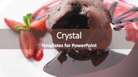  Presentation with strawberries - Slide set with chocolate fondant with strawberries on white plate closeup background and a tawny brown colored foreground