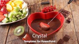  Presentation with chocolate - PPT theme featuring chocolate-fondue-with-fresh-fruit background and a tawny brown colored foreground
