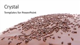  Presentation with sprinkles - Colorful presentation enhanced with chocolate fudge cake with sprinkles detail on white backdrop and a white colored foreground