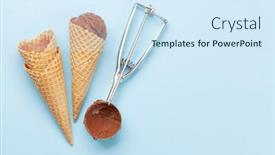  Presentation with ice cream cone - Cool new slide deck with chocolate-ice-cream-in-waffle backdrop and a sky blue colored foreground