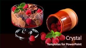  Presentation with chocolate ice cream - Slide set enhanced with chocolate ice cream with fresh raspberries isolated on a black background background and a wine colored foreground