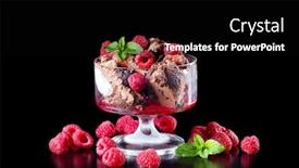  Presentation with chocolate ice cream - PPT theme featuring chocolate ice cream with fresh raspberries isolated on a black background background and a black colored foreground