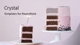  Presentation with network layer - PPT theme featuring chocolate layer cake with sparkler background and a  colored foreground
