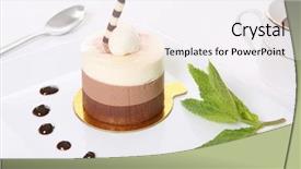  Presentation with chocolate dessert - Audience pleasing slide set consisting of chocolate mocha flavored cake tart dessert on a plate with coffee backdrop and a sky blue colored foreground