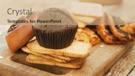  Presentation with muffin - PPT theme with chocolate-muffin-in-outdoor-cafe background and a coral colored foreground