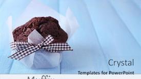  Presentation with muffin - Cool new PPT theme with chocolate muffin on color wooden background backdrop and a light blue colored foreground