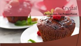  Presentation with muffin - Beautiful theme featuring chocolate muffin with caramel on plate backdrop and a coral colored foreground
