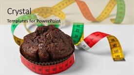  Presentation with muffin - Slides consisting of chocolate muffin with centimeter on white background background and a yellow colored foreground