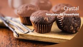  Presentation with muffins - Amazing PPT theme having chocolate-muffins-sweet-dark-cupcakes backdrop and a red colored foreground