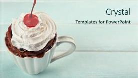 Presentation with cherry - Audience pleasing PPT theme consisting of chocolate mug cake with cream backdrop and a sky blue colored foreground