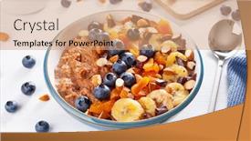  Presentation with chocolate nuts - Amazing PPT theme having chocolate-oatmeal-porridge-with-blueberry backdrop and a coral colored foreground