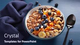  Presentation with chocolate nuts - Presentation design having chocolate-oatmeal-porridge-with-blueberry background and a wine colored foreground