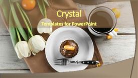  Presentation with cupcake - Cool new PPT theme with chocolate on a plate backdrop and a tawny brown colored foreground
