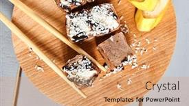  Presentation with condensed milk - Presentation enhanced with chocolate-pancake-with-kiwi-coconut background and a coral colored foreground