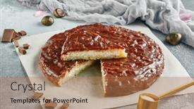  Presentation with chocolate dessert - PPT layouts having chocolate-pie-with-cottage background and a coral colored foreground