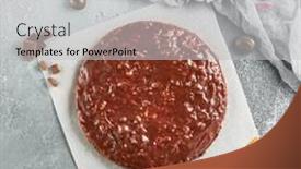  Presentation with chocolate dessert - Presentation theme featuring chocolate-pie-with-cottage background and a light gray colored foreground