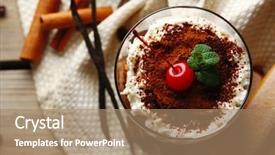  Presentation with tiramisu - Presentation design having chocolate powder - tasty tiramisu dessert in glass background and a  colored foreground