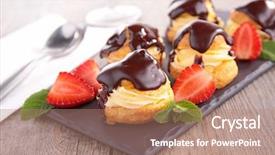  Presentation with chocolate strawberry - Theme having profiteroles - chocolate profiterole and strawberry background and a coral colored foreground