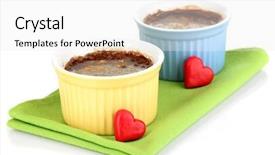  Presentation with pudding - PPT theme having chocolate pudding in bowls for baking isolated on white background and a white colored foreground