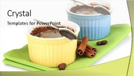  Presentation with pudding - PPT layouts with chocolate pudding in bowls for baking isolated on white background and a white colored foreground