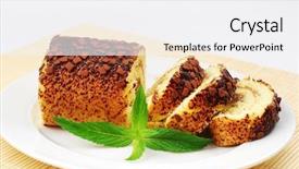  Presentation with chocolate dessert - PPT theme enhanced with chocolate roll a wonderful dessert background and a  colored foreground