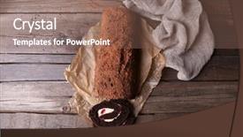  Presentation with roll - Slide deck featuring chocolate roll with cream and berries on table close up background and a violet colored foreground