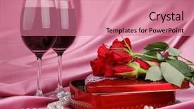  Presentation with chocolate wine - PPT theme having chocolate rose - heart-shaped red box with sweets background and a coral colored foreground