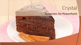  Presentation with cake - PPT theme consisting of chocolate-sacher-cake-on-wooden background and a lemonade colored foreground