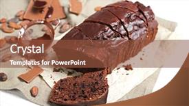  Presentation with tablecloth - Audience pleasing PPT layouts consisting of chocolate sliced cake with icing and cocoa powder on tablecloth backdrop and a tawny brown colored foreground