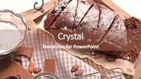 Presentation with powdered - Beautiful PPT layouts featuring chocolate sliced cake with icing and powdered sugar on a tray backdrop and a tawny brown colored foreground
