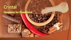 Presentation with coffee chocolate - Amazing PPT layouts having chocolate sweets mortar with coffee beans on wooden background backdrop and a tawny brown colored foreground